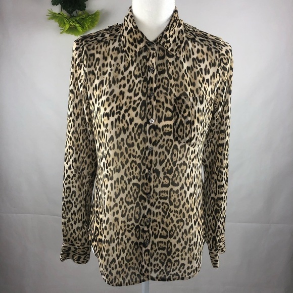 Guess Leopard Print Sheer Blouse S - Picture 1 of 5